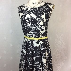 The Limited Black White Floral Classic Belt Dress